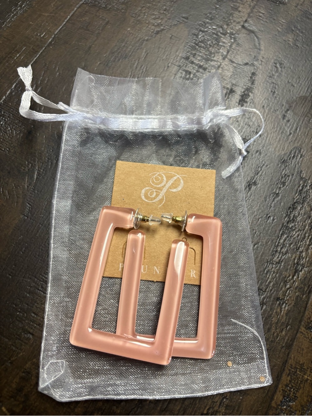 Plunder Blush Pink Rectangular Hoop Earrings